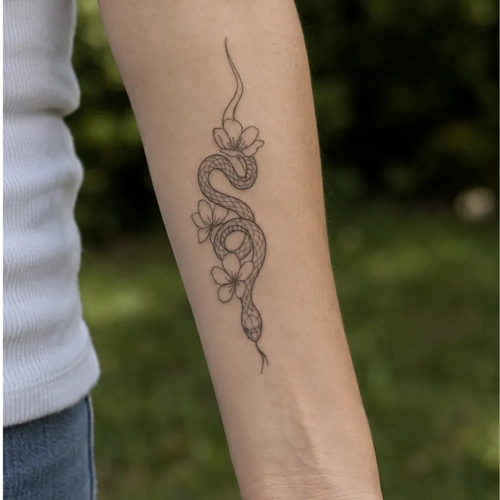 SafeTatt — Floral Serpent · fotografie tetování na kůži