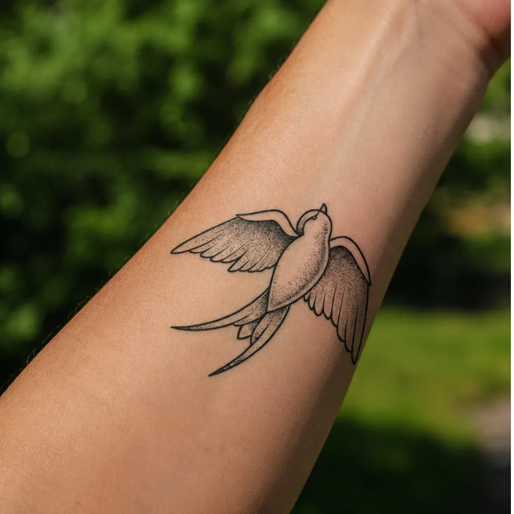 SafeTatt — Swallow · fotografie tetování na kůži